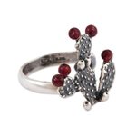 Garnet cocktail ring, 'Prickly Pear Fruit' - Garnet Prickly Pear Cactus Sterling Silver Cocktail Ring