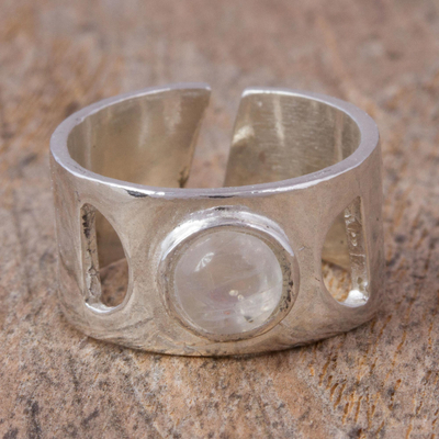 Rainbow moonstone wrap ring, 'Lunar Phases' - Rainbow Moonstone and Sterling Silver Wrap Ring from Mexico