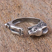 Sterling Silver Rabbit-Shaped Wrap Ring from Mexico,'Rabbit of Abundance'