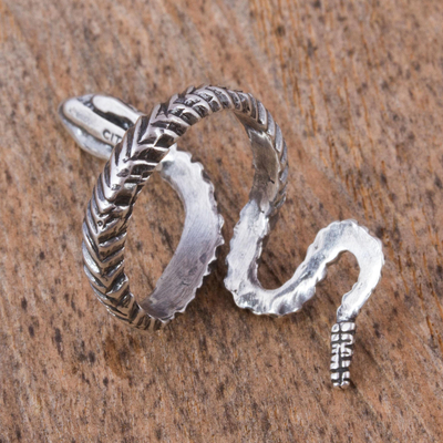 Sterling silver wrap ring, 'Serpent Messenger' - Handcrafted Sterling Silver Rattlesnake Wrap Ring