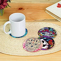 Decoupage coasters, 'Festival of the Dead' (set of 4)