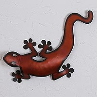 Steel wall sculpture, 'Agile Lizard' - Handcrafted Steel Wall Sculpture of a Lizard from Mexico