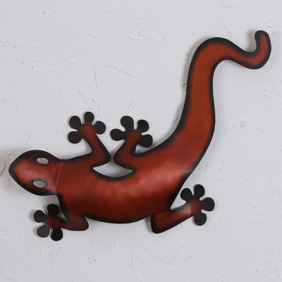 Steel wall sculpture, 'Agile Lizard' - Handcrafted Steel Wall Sculpture of a Lizard from Mexico