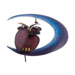 Steel wall sculpture, 'Owl on the Moon' - Handcrafted Steel Owl and Moon Wall Sculpture from Mexico