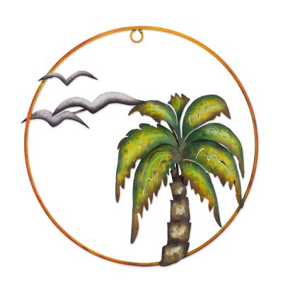 Iron wall sculpture, 'Evening at the Beach' - Handcrafted Tropical Iron Wall Sculpture from Mexico