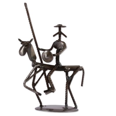Recycled metal sculpture, 'Quixote on the Way' - Rustic Recycled Metal Eco-Friendly Sculpture of Quixote