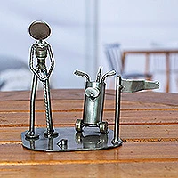 Auto part sculpture, 'Rustic Golf Tourney' - Rustic Golfer Eco Friendly Auto Part Sculpture