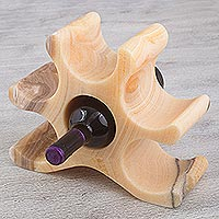 Onyx wine bottle holder, 'Almond Beige' - Modern Onyx Wine Bottle Holder in Almond Beige