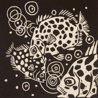 'Fish' - Mexico Sea Life 4-Inch Signed Linoleum Block Print