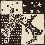 'Hares in the Night' - Mexico 4-Inch Signed Linoleum Block Print of Hares
