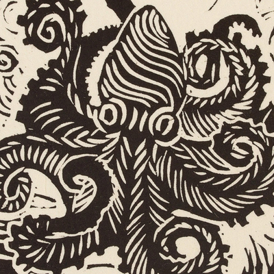 'Octopus' - Octopus Theme Signed 4-Inch Linoleum Block Print