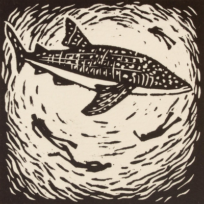 'Whale Shark' - Signierter 4-Zoll-Linoleum-Blockdruck eines Walhais