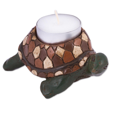 Handcrafted Ceramic Tortoise Tealight Holder from Mexico
