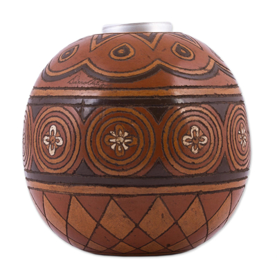 Handcrafted Spherical Ceramic Tealight Holder from Mexico