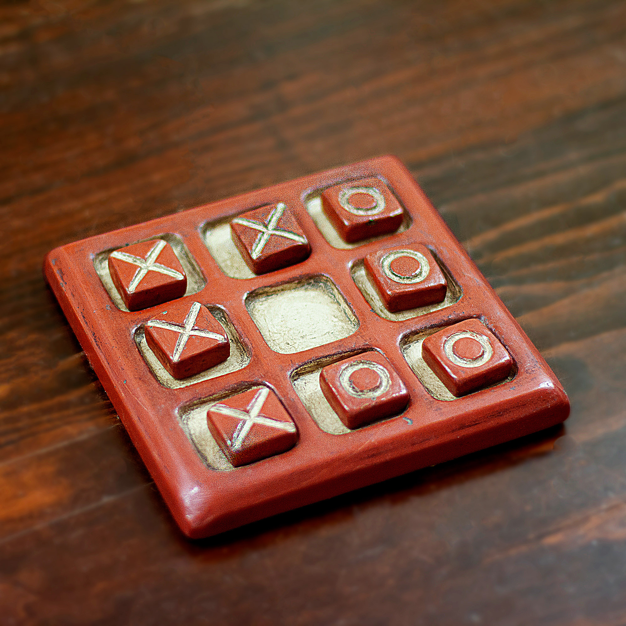 Burnished Ceramic Tic-Tac-Toe Board from Mexico - Burnished Challenge