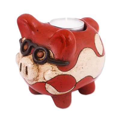 Handcrafted Ceramic Pig Tealight Holder from Mexico