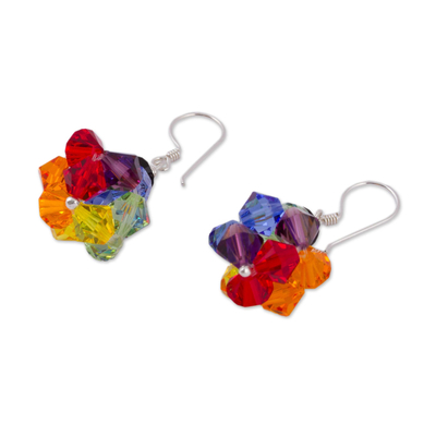 Swarovski crystal beaded dangle earrings, 'Colors of Pride' - Multicolored Swarovski Crystal Dangle Earrings