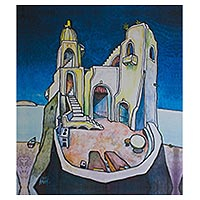 Giclee print on canvas, 'Dream House I' - Surreal Castle Tower Giclee Print on Canvas Mexico