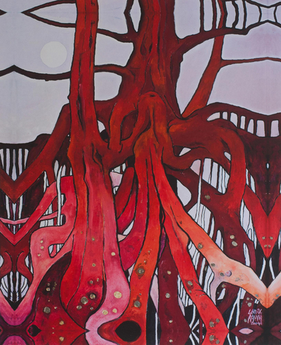 Signed Surrealist Giclee Artwork of Trees in Red from Mexico