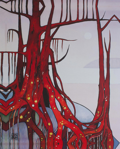 Impresión giclée sobre lienzo - Impresión giclée a color sobre lienzo de un árbol rojo de México