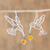Copal dangle earrings, 'Flight of the Hummingbird' - Copal and Sterling Silver Hummingbird Earrings from Mexico (image 2) thumbail