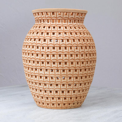 Mexican Handmade Symmetrical Design Decorative Ceramic Vase