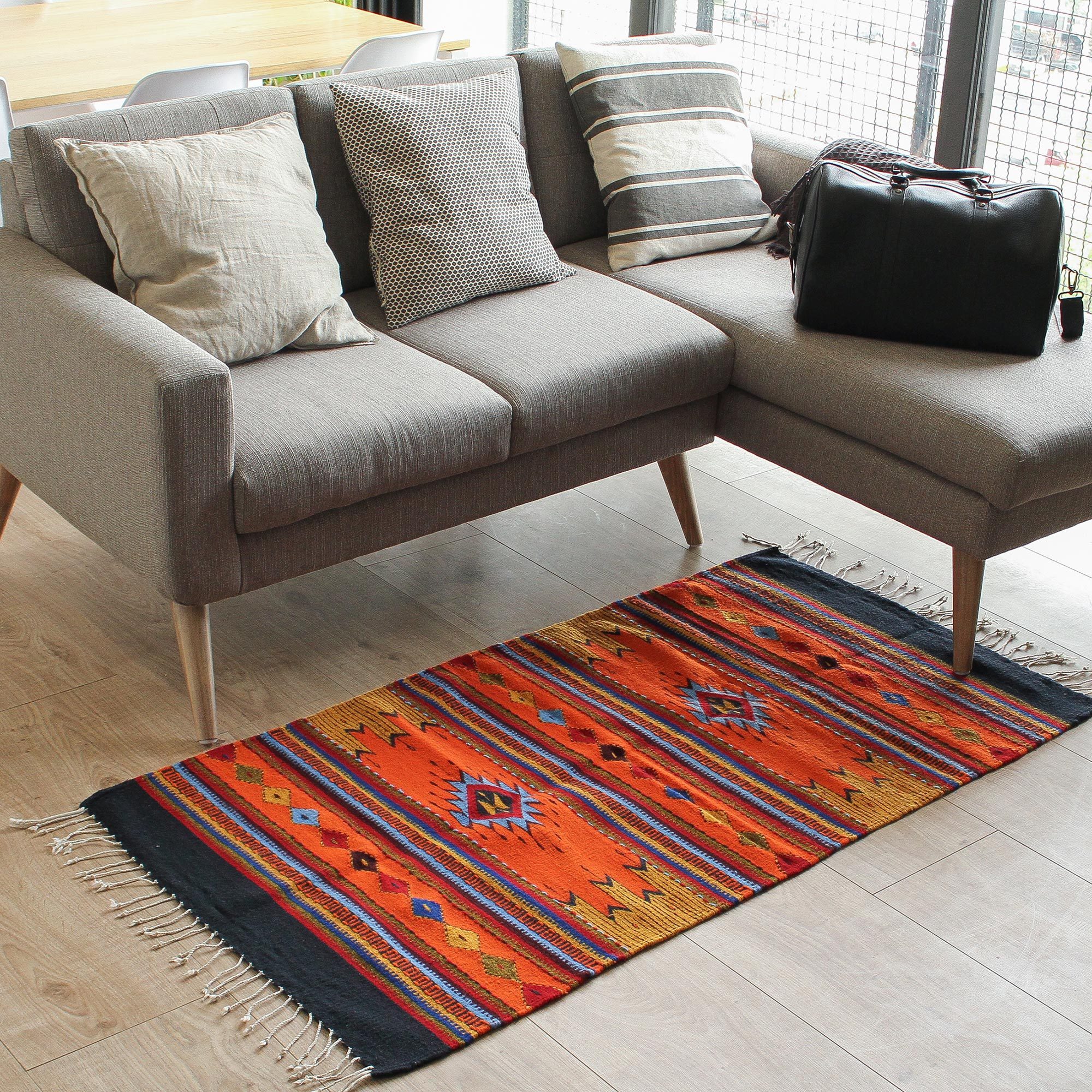 Handmade Geometric 100 Wool Zapotec Rug from Mexico (2.5x5