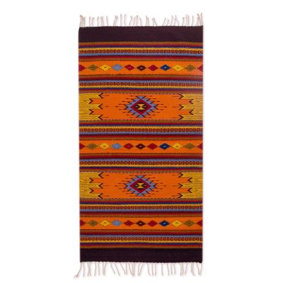 Zapotec wool rug, 'Ancestral Colors' (2.5x5) - Handmade Geometric 100% Wool Zapotec Rug from Mexico (2.5x5)
