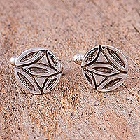 Sterling silver cufflinks, 'Traditional Accent' - Sterling Silver Cufflinks from Mexico