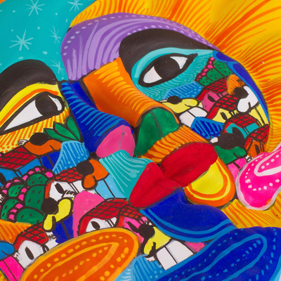 arte de la pared de cerámica - Arte mural de cerámica con sol y luna de México