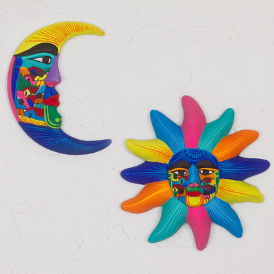 Keramik-Wandkunst, (Paar) - Handbemalte Keramik-Wandkunst mit Sonne und Mond (Paar)