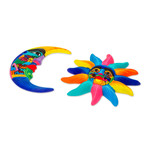 Ceramic wall art, 'Beauty of the Sky' (pair) - Hand Painted Ceramic Sun and Moon Wall Art (Pair)