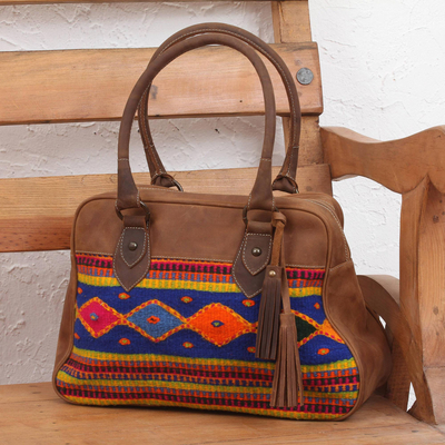 Handcrafted Wool Accent Leather Handbag from Mexico - Genteel Tradition ...