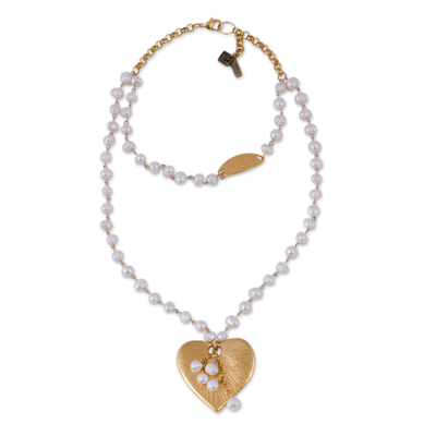 Halskette mit vergoldetem Zuchtperlenanhänger - Vergoldete Zuchtperlen-Herzkette aus Mexiko