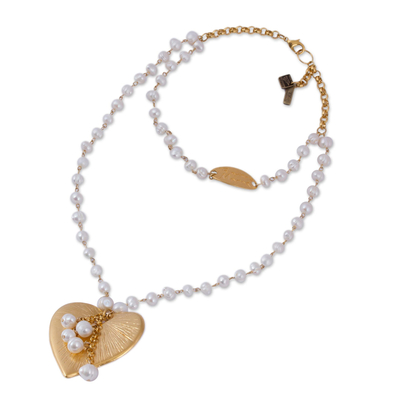 Collar colgante de perlas cultivadas chapado en oro - Collar de corazón de perlas cultivadas chapado en oro de México