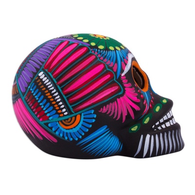 Ceramic skull, 'Pre-Hispanic Tradition' - Hand-Painted Ceramic Skull Decorative Accent from Mexico
