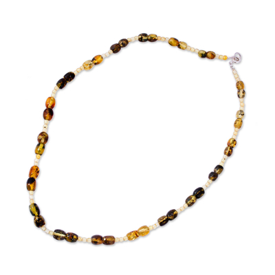 Amber beaded necklace, 'Fresh and Simple' - Mexican Hand Strung Natural Amber Beaded Necklace