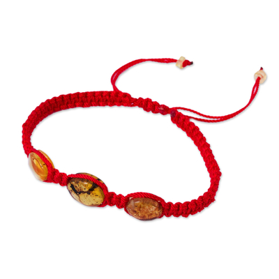 Bernsteinfarbenes geflochtenes Armband - Rotes geflochtenes Nylonarmband mit Bernsteinperlen aus Mexiko