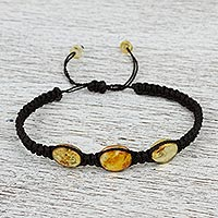 Amber braided bracelet, 'Amber Night'