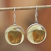 Amber dangle earrings, 'Amber Sunset' - Round Amber and Sterling Silver Dangle Earrings from Mexico