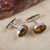 Amber cufflinks, 'Amber Harmony' - Men's Sterling Silver and Amber Oval Cufflinks from Mexico (image 2) thumbail