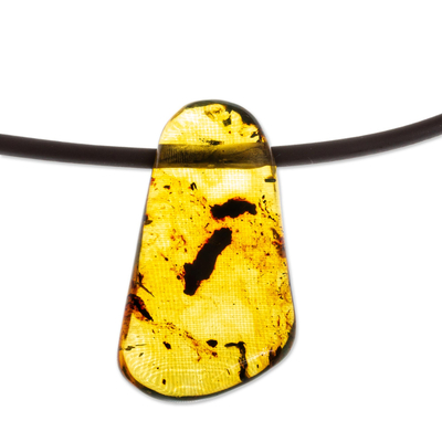 Natural Amber Black Cord Pendant Necklace from Mexico