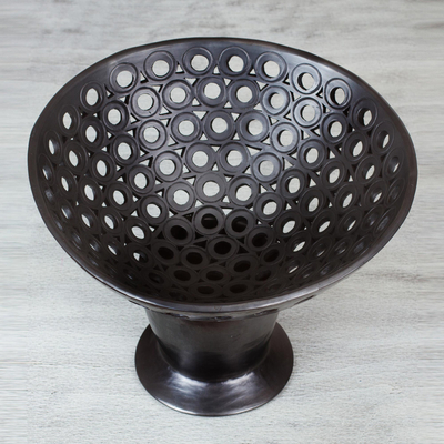 Ceramic decorative footed bowl, 'Barro Negro Tradition' - Barro Negro Ceramic Decorative Bowl from Mexico