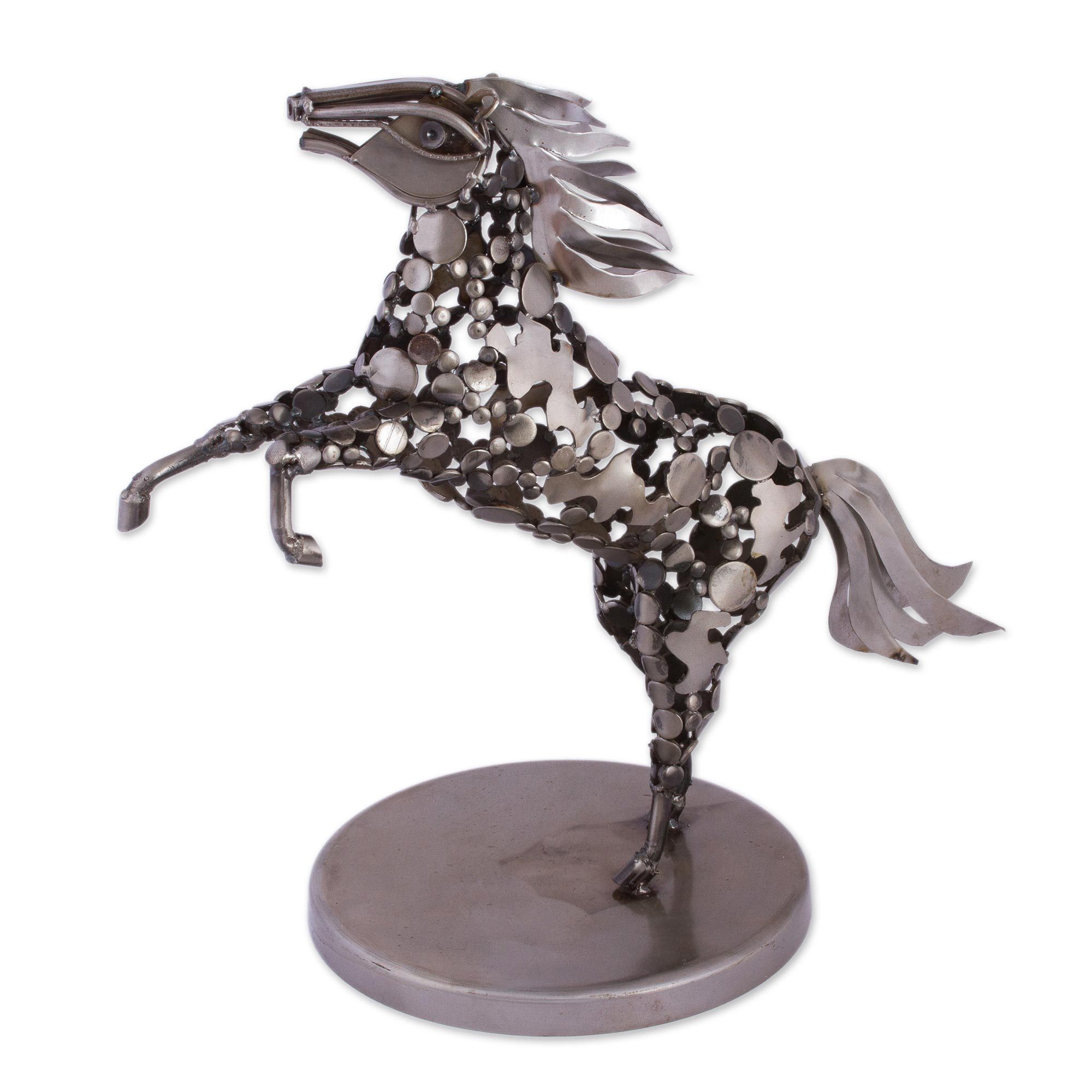 Handcrafted Upcycled Iron Horse Sculpture from Mexico Strong and
