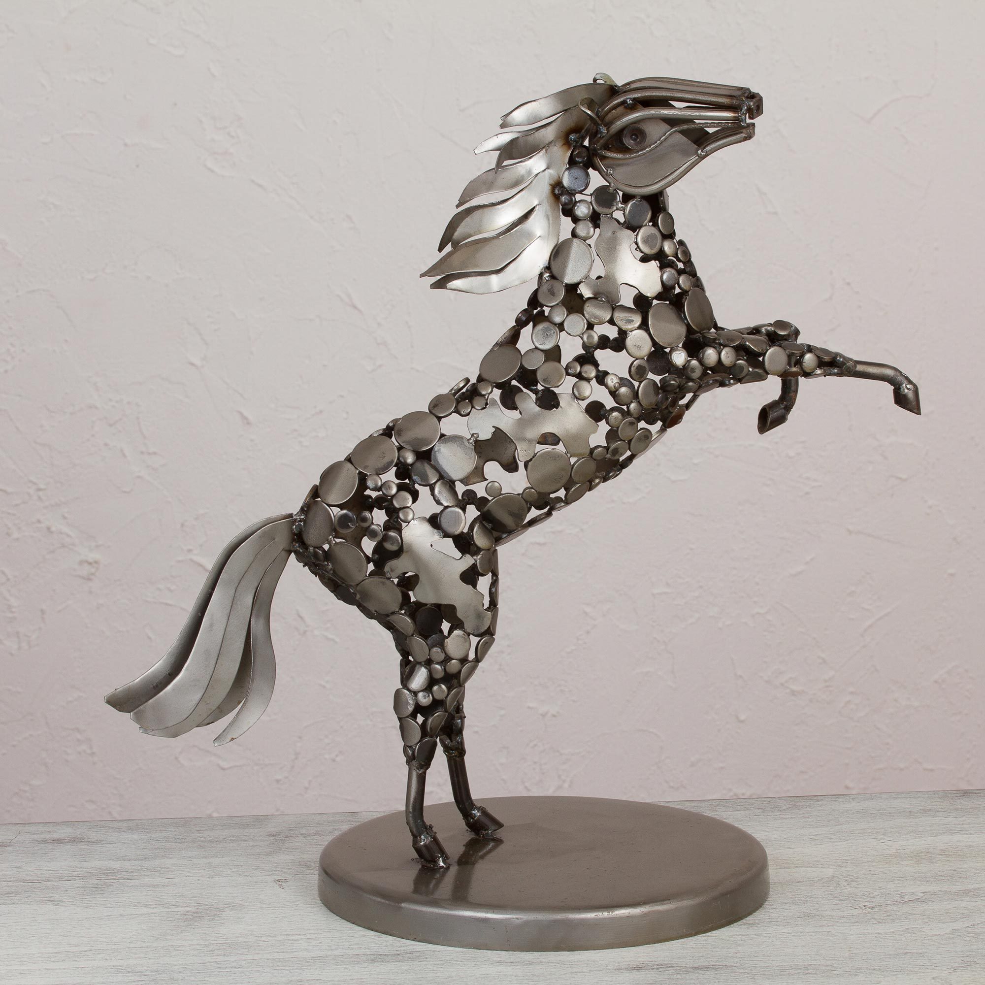 Handcrafted Upcycled Iron Horse Sculpture from Mexico Strong and