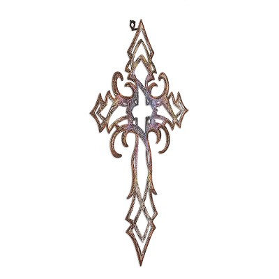 Steel wall cross, 'Baroque Belief' - Hand Crafted Steel Cross Wall Decor from Mexico