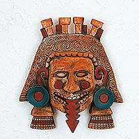 Ceramic mask, 'Monster Earth God' - Cultural Ceramic Wall Mask of a God from Mexico