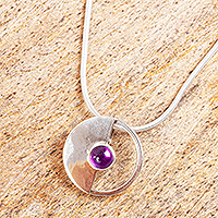 Amethyst pendant necklace, 'Modern Semicircle'