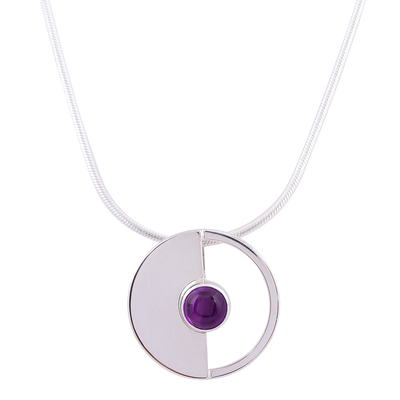 Amethyst pendant necklace, 'Modern Semicircle' - Modern Amethyst Pendant Necklace from Mexico