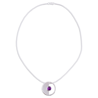 Amethyst pendant necklace, 'Modern Semicircle' - Modern Amethyst Pendant Necklace from Mexico